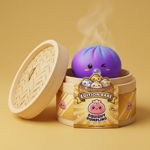Dumpling Squishy Purple Rare Blow Fioletowy w bambusowym koszyku