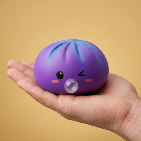 Dumpling Squishy Purple Rare Blow Fioletowy w dłoni — porównanie rozmiaru