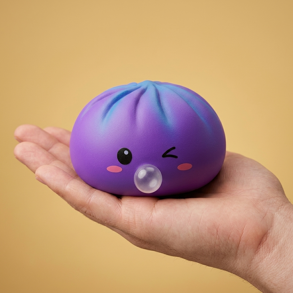 Dumpling Squishy Purple Rare Blow Fioletowy w dłoni — porównanie rozmiaru