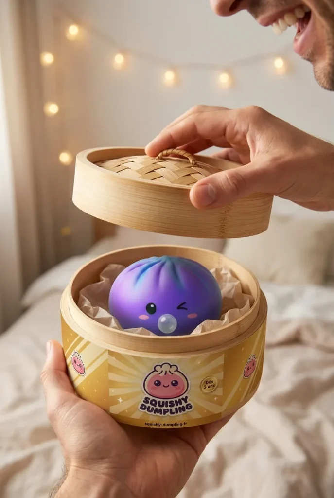 Dumpling Squishy Purple Rare Blow Fioletowy podczas rozpakowywania