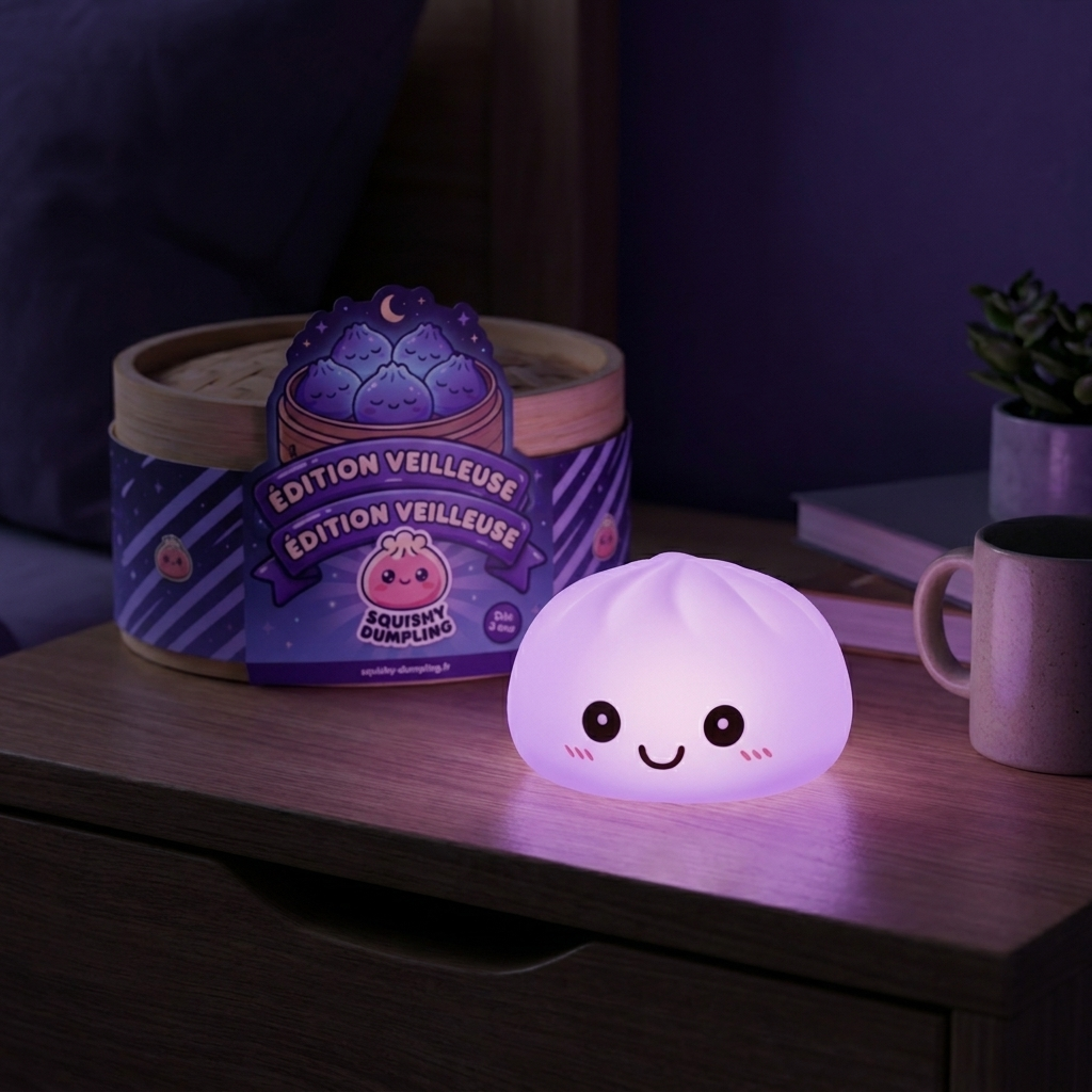 Dumpling Squishy Lampka Nocna Fioletowa w codziennej aranżacji