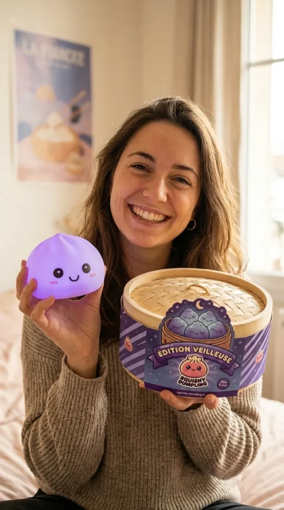Dumpling Squishy Lampka Nocna Fioletowa z pudełkiem