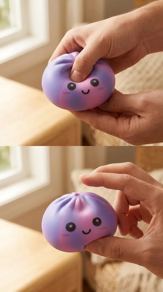 Squishy Dumpling Tie Dye Fioletowy Cukrowa Wata podczas ściskania