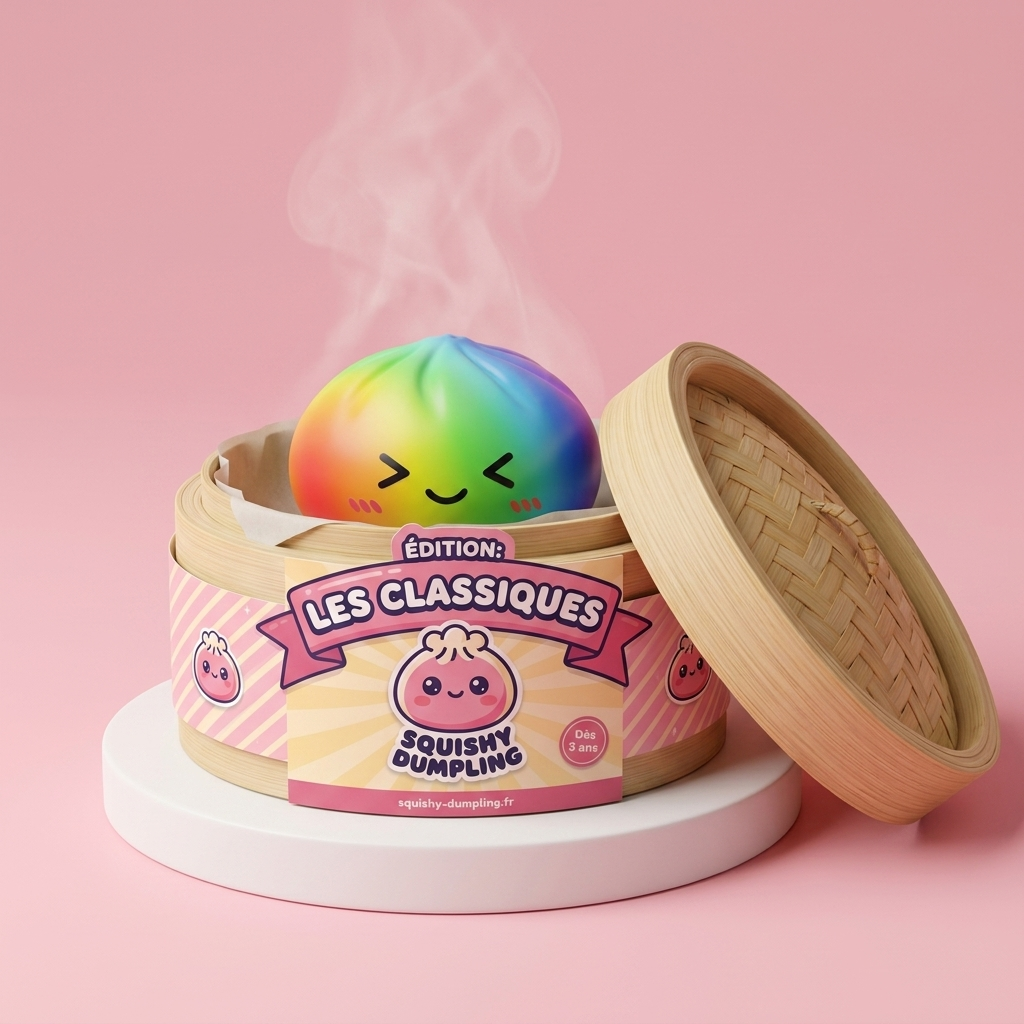 Rainbow Dumpling Squishy Tęczowy Kawaii w bambusowym koszyku