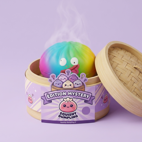 Rainbow Mystery Dumpling Squishy Edycja Żywych Kolorów w bambusowym koszyku