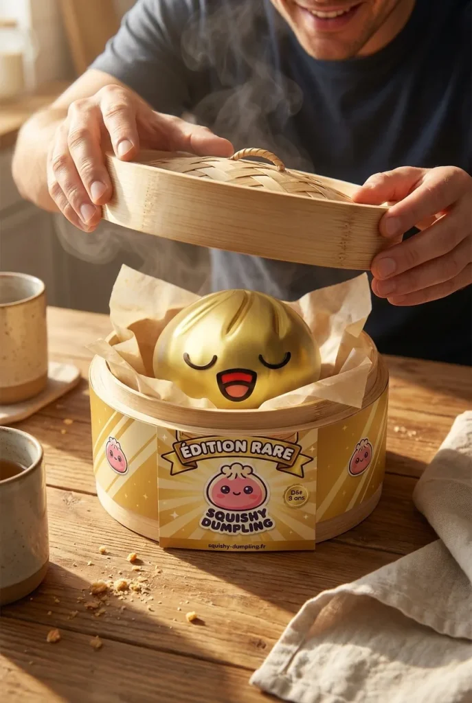 Rare Dumpling Squishy Złoty Skarb podczas rozpakowywania
