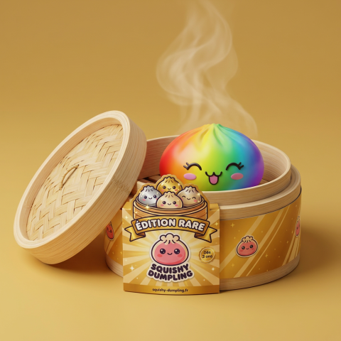 Rare Dumpling Squishy Tęczowy Kolorowy w bambusowym koszyku