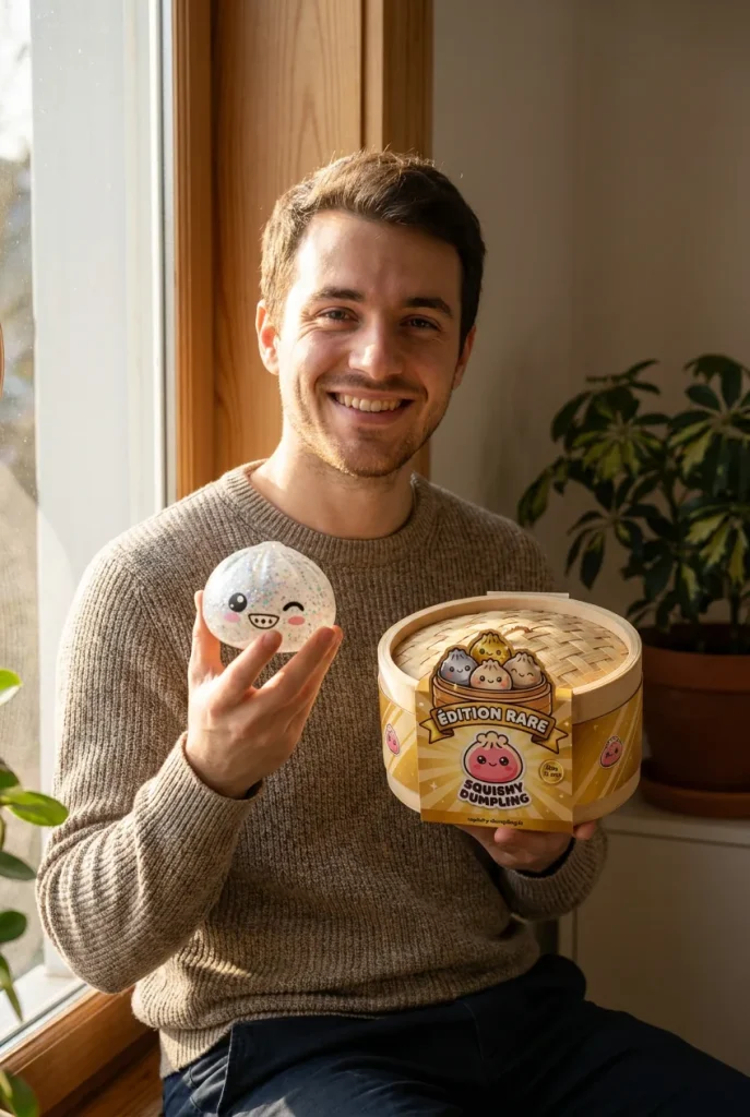Rare Dumpling Squishy Srebrny Blask z pudełkiem