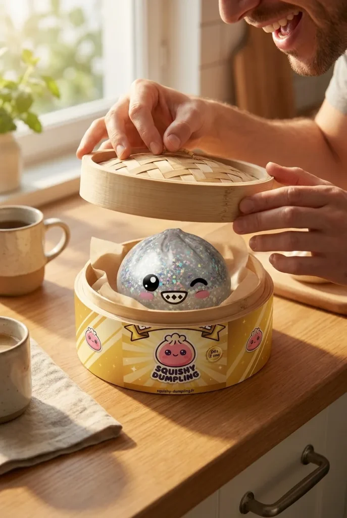 Rare Dumpling Squishy Srebrny Blask podczas rozpakowywania