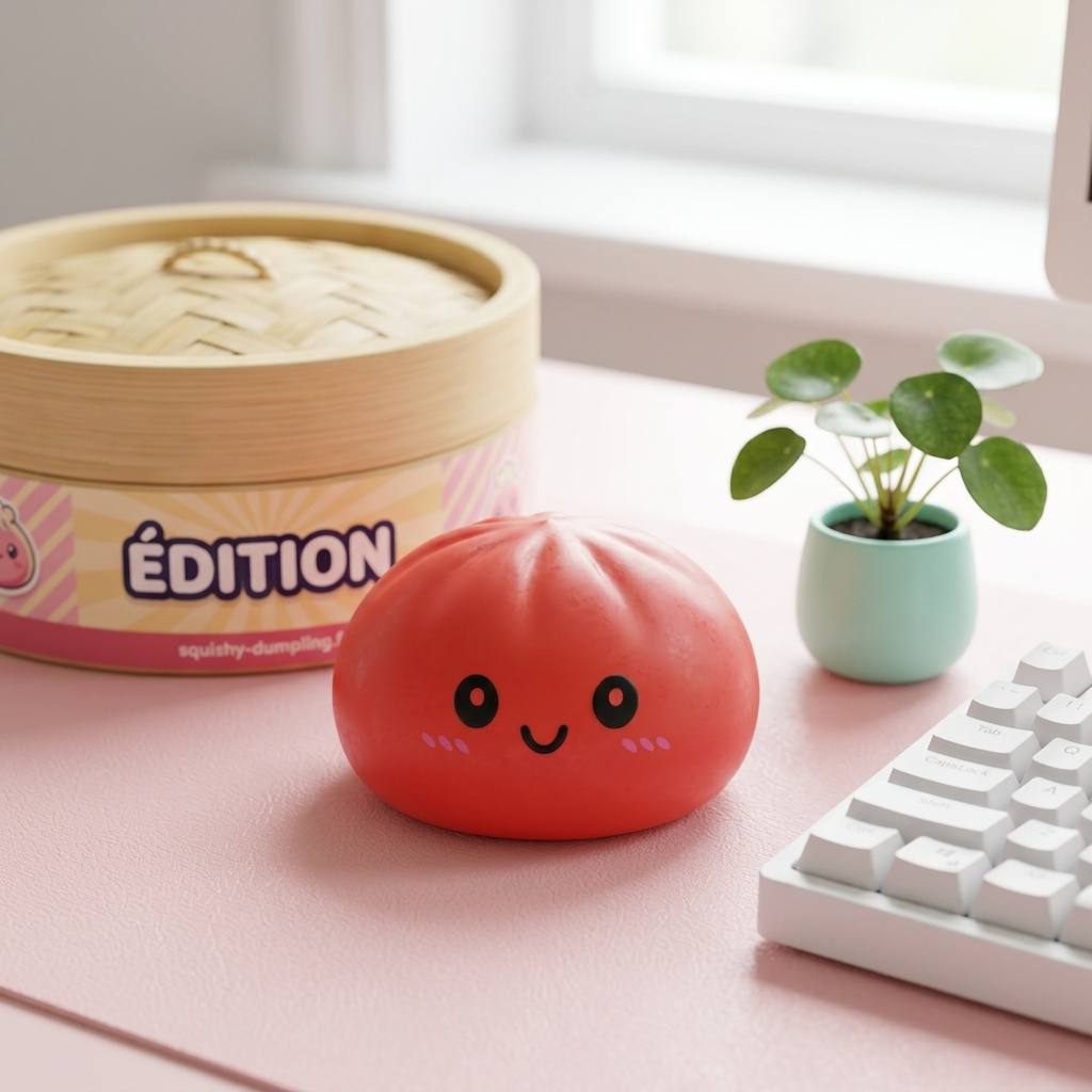 Dumpling Squishy Czerwony Wiśniowy w codziennej aranżacji