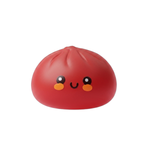 Dumpling Squishy Czerwony w Koszyku Bambusowym ściskany w dłoni
