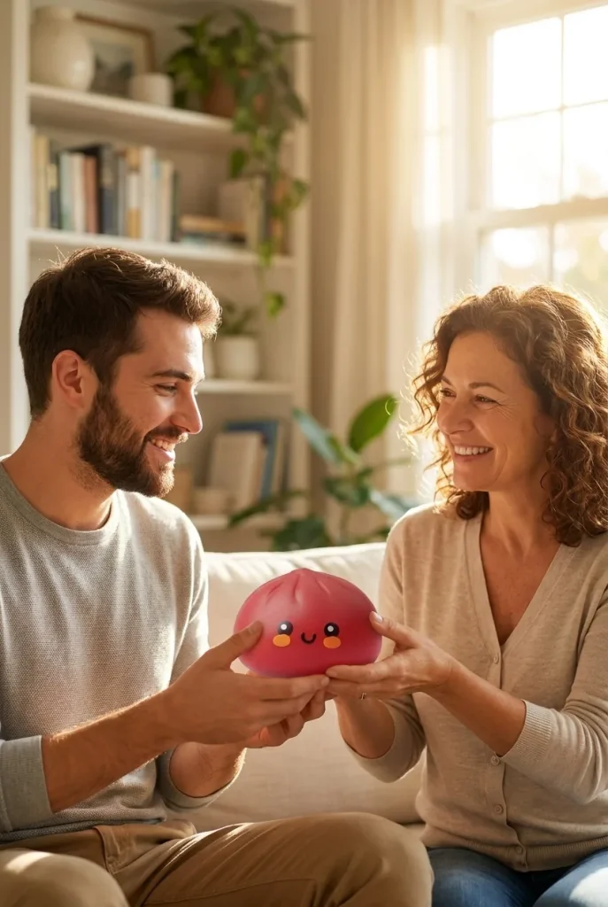 Dumpling Squishy Czerwony w Koszyku Bambusowym jako pomysł na prezent