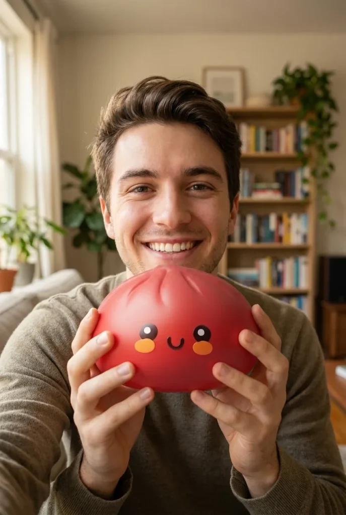 Dumpling Squishy Czerwony w Koszyku Bambusowym na co dzień