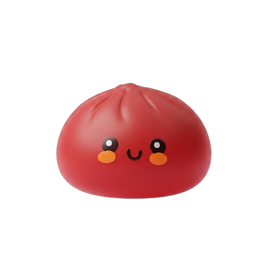 Dumpling Squishy Czerwony w Koszyku Bambusowym ściskany w dłoni