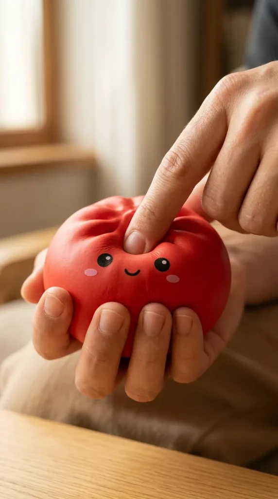 Dumpling Squishy Czerwony Wiśniowy podczas ściskania