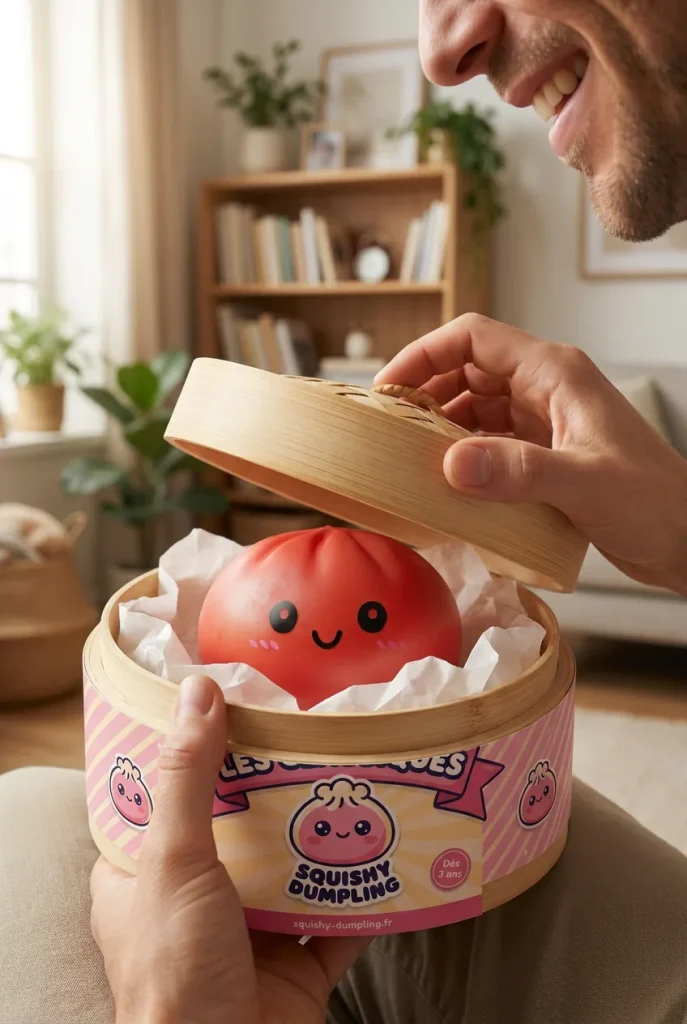 Dumpling Squishy Czerwony Wiśniowy podczas rozpakowywania