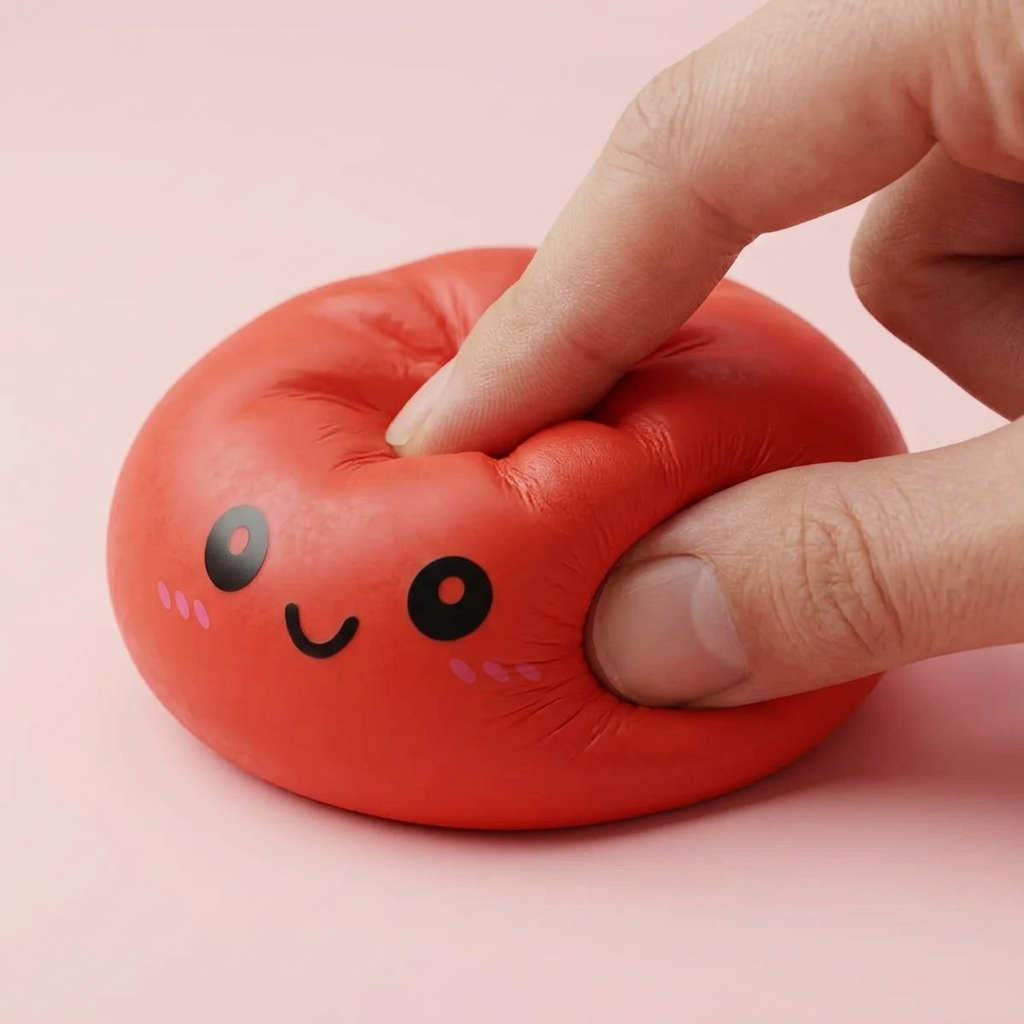 Dumpling Squishy Czerwony Wiśniowy efekt slow-rise w akcji