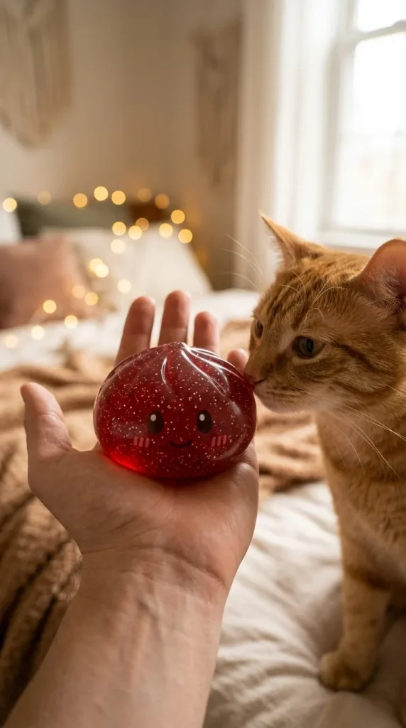 Glitter Dumpling Squishy Czerwony Szczęście z pluszakiem