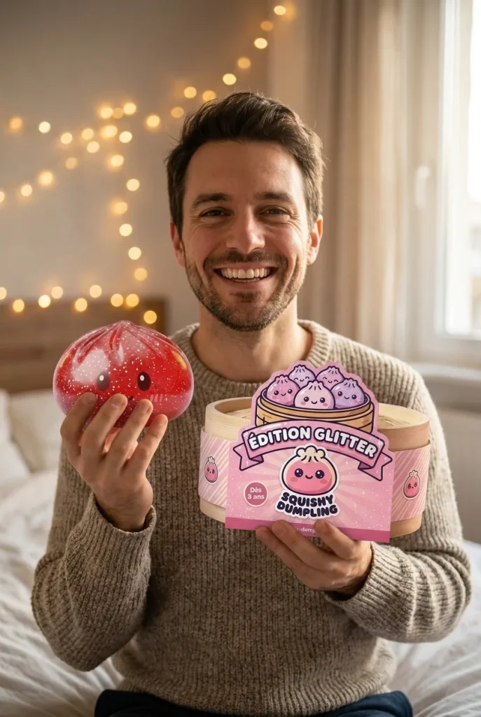 Glitter Dumpling Squishy Czerwony Szczęście z pudełkiem