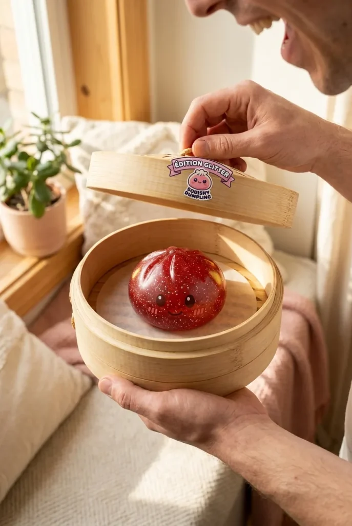 Glitter Dumpling Squishy Czerwony Szczęście podczas rozpakowywania