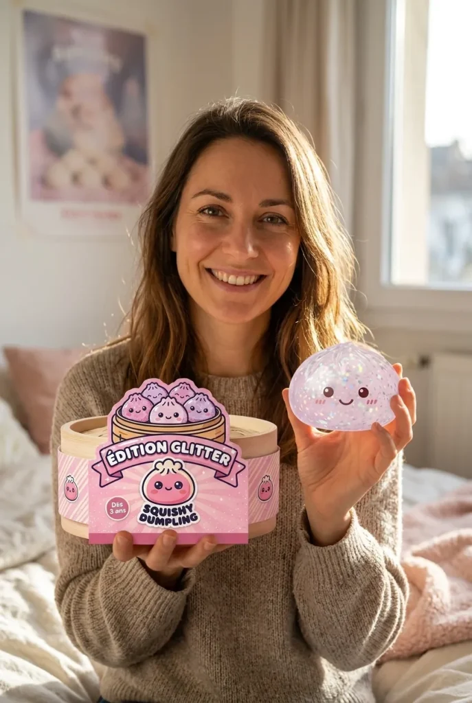 Glitter Dumpling Squishy Srebrny Blask z pudełkiem