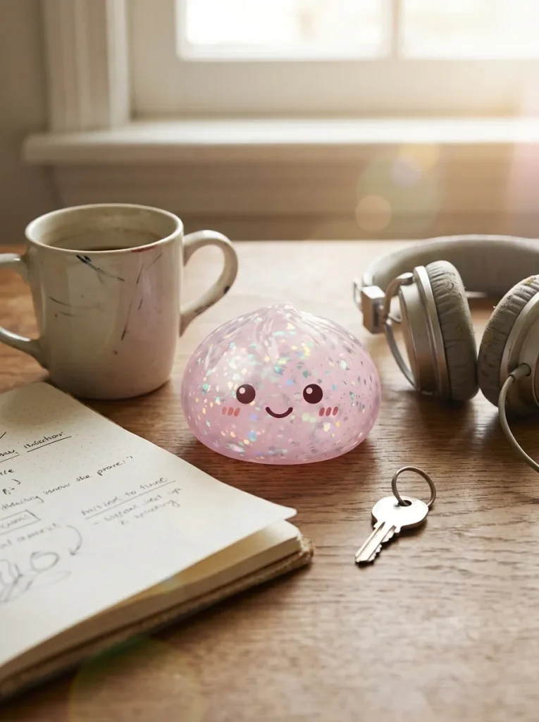 Glitter Dumpling Squishy Srebrny Blask na biurku