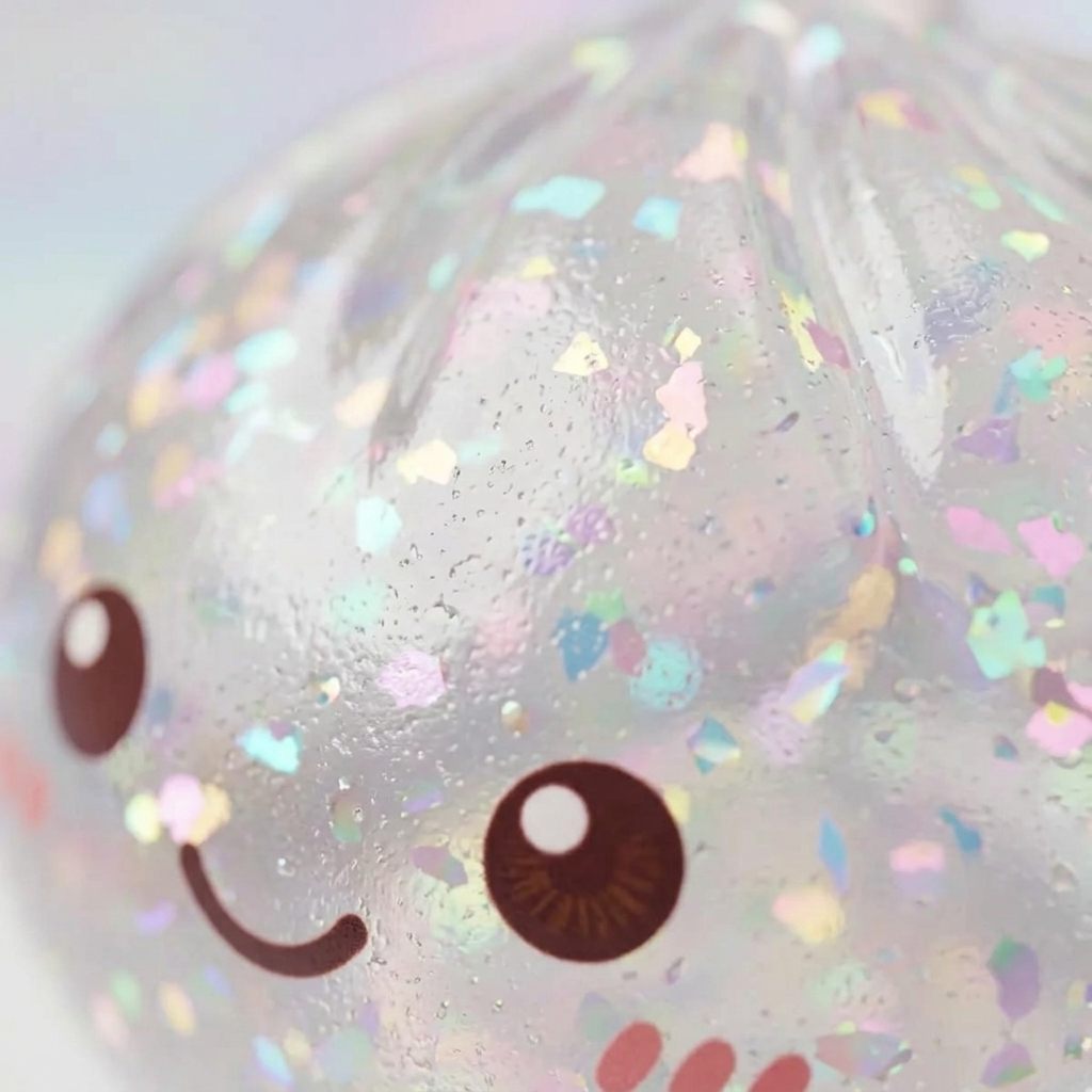 Glitter Dumpling Squishy Srebrny Blask makro tekstury pianki