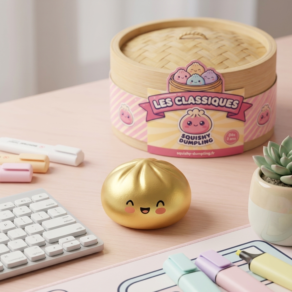 Dumpling Squishy Złoty Lucky w codziennej aranżacji