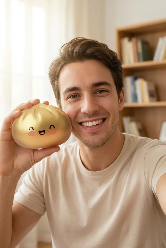 Dumpling Squishy Złoty Lucky na co dzień