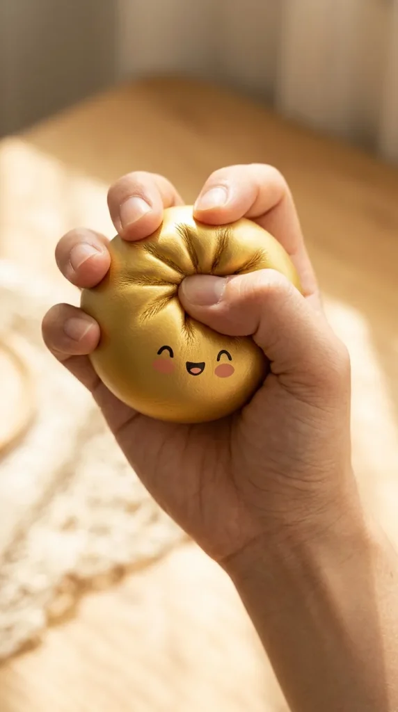 Dumpling Squishy Złoty Lucky podczas ściskania
