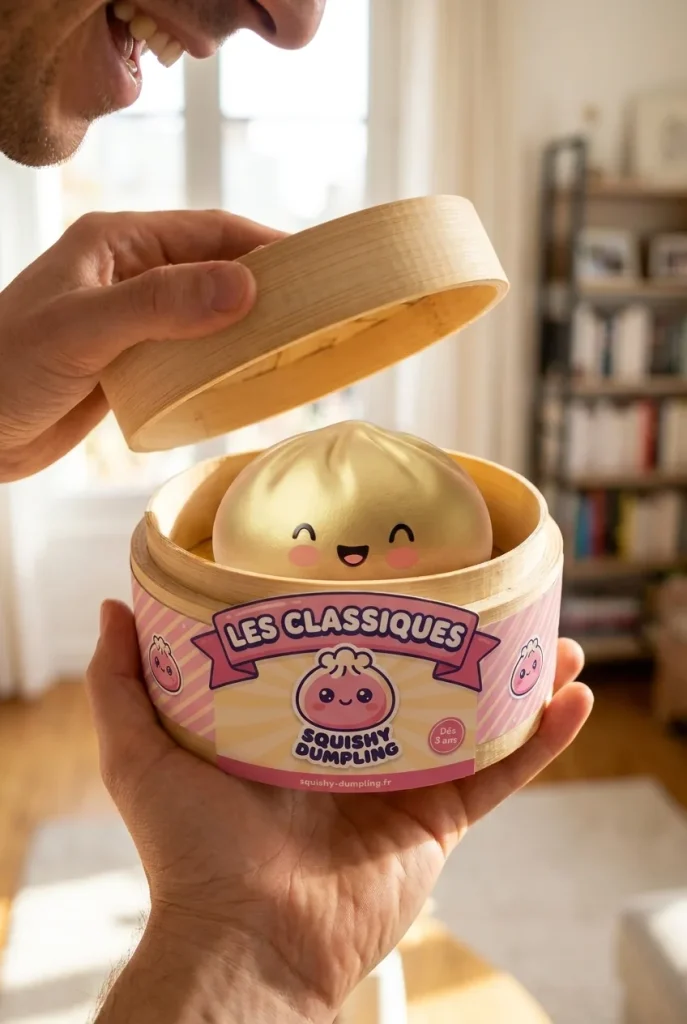 Dumpling Squishy Złoty Lucky podczas rozpakowywania