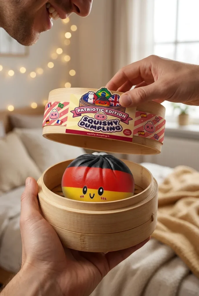 Flag Squishy Toy Niemcy Dumpling podczas rozpakowywania
