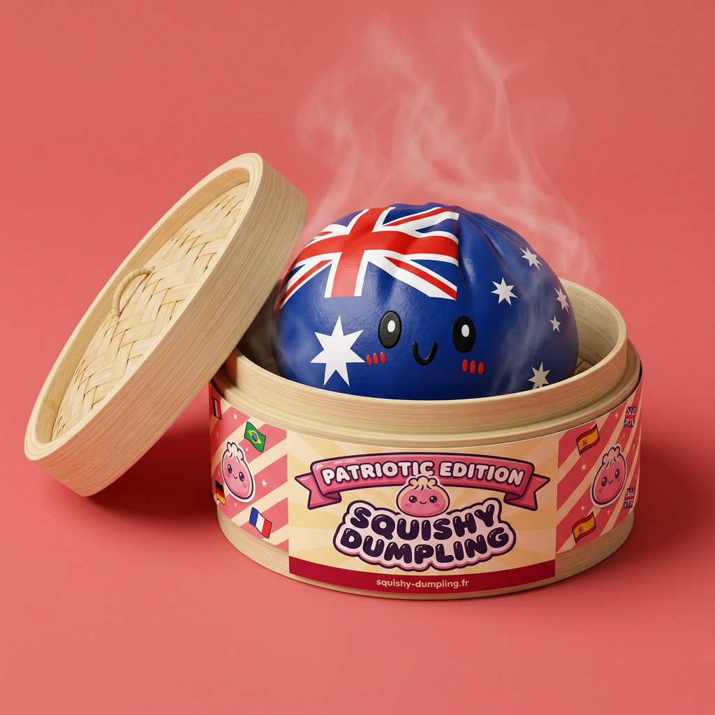 Flag Squishy Dumpling Australia w bambusowym koszyku