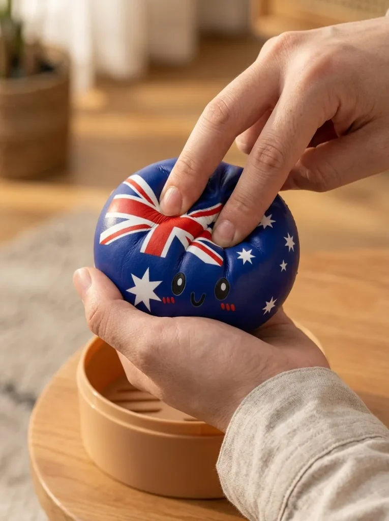 Flag Squishy Dumpling Australia podczas ściskania