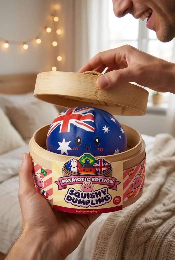 Flag Squishy Dumpling Australia podczas rozpakowywania