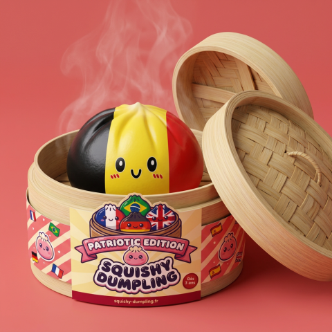 Squishy Dumpling Flag Belgia w bambusowym koszyku
