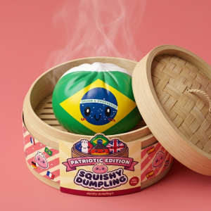 Dumpling Squishy Flag Brazylia w bambusowym koszyku