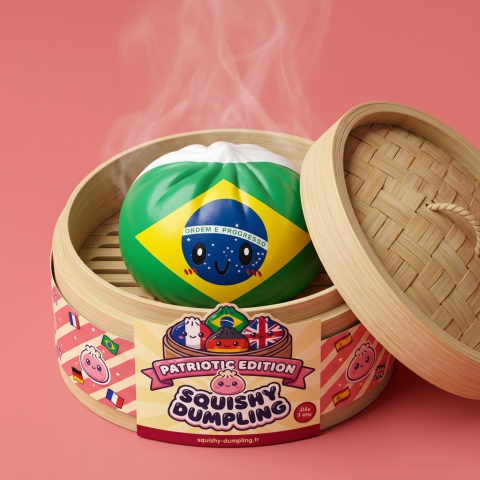 Dumpling Squishy Flag Brazylia w bambusowym koszyku