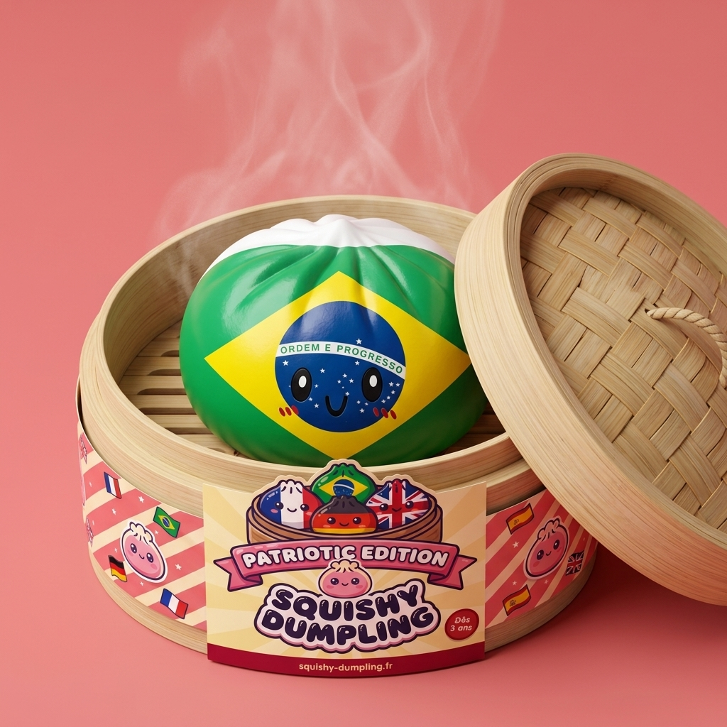 Dumpling Squishy Flag Brazylia w bambusowym koszyku