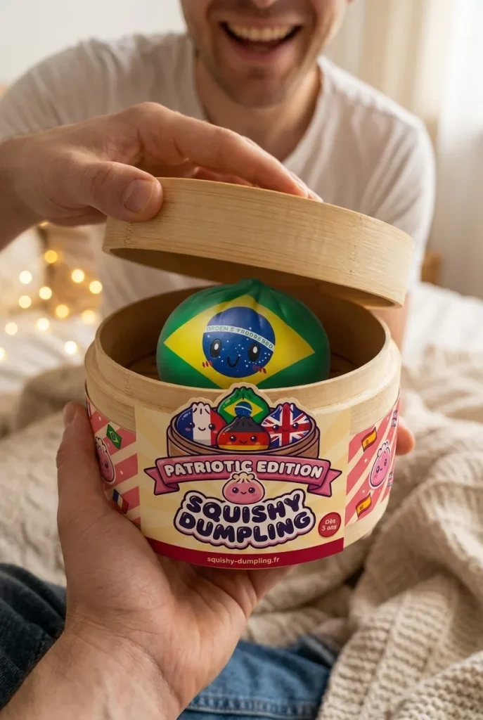 Dumpling Squishy Flag Brazylia podczas rozpakowywania
