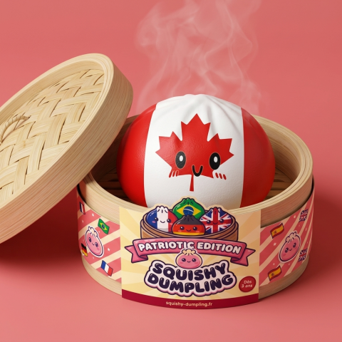 Flag Squishy Dumpling Kanada w bambusowym koszyku