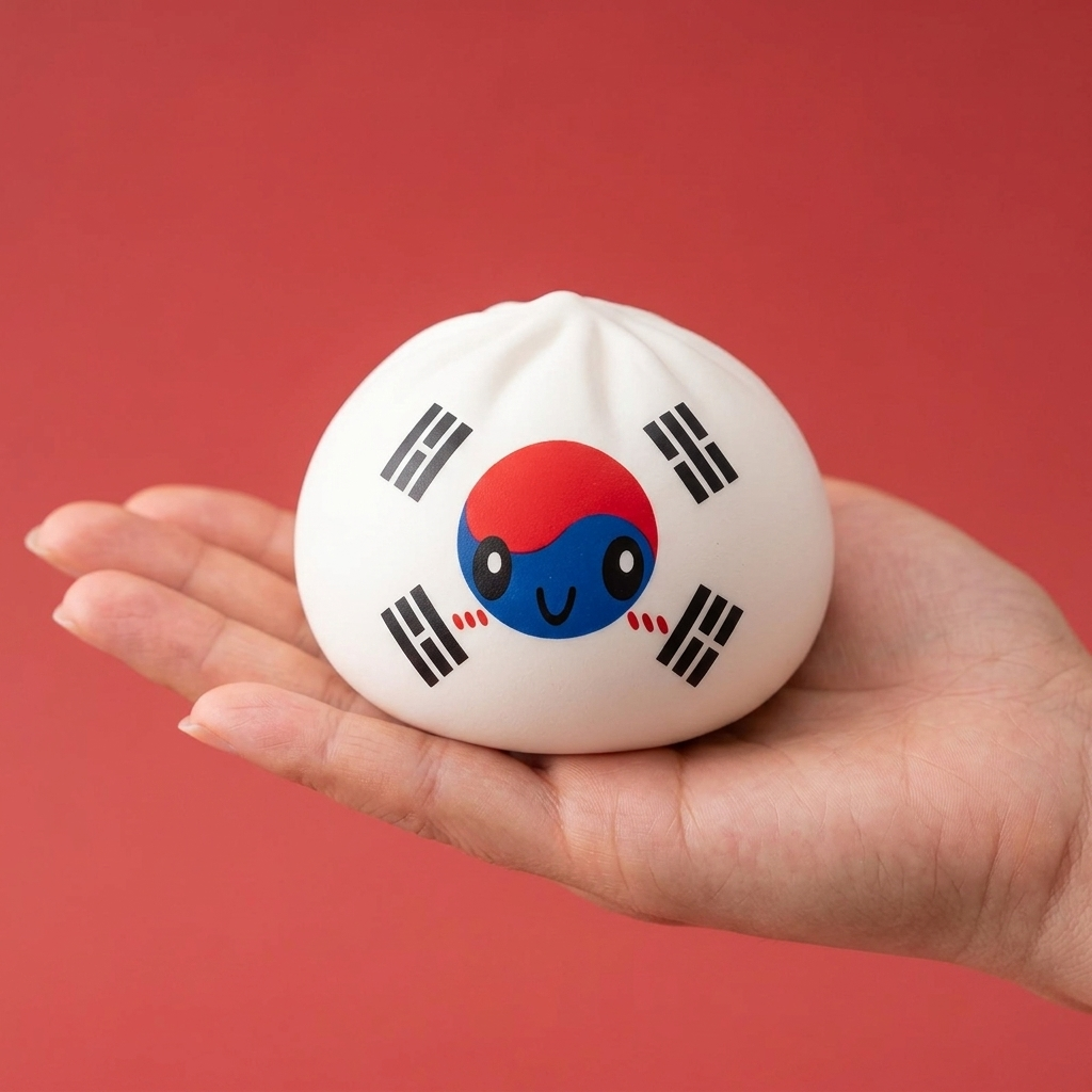 Flag Squishy Dumpling Korea Południowa w dłoni — porównanie rozmiaru