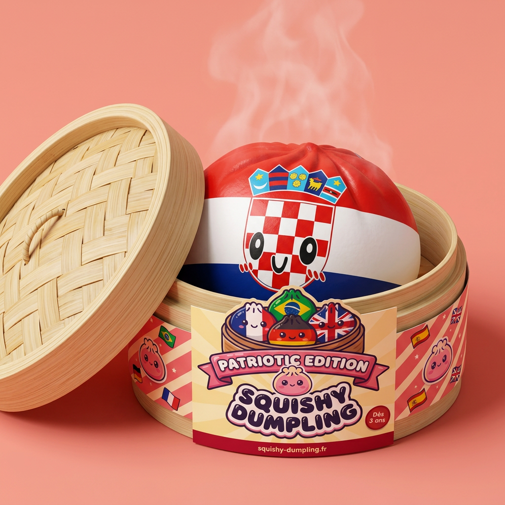 Flag Squishy Dumpling Chorwacja Antystresowy Bao w bambusowym koszyku
