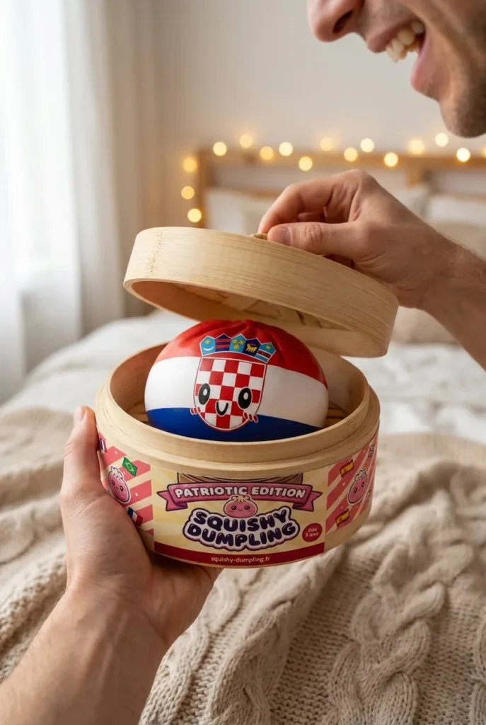 Flag Squishy Dumpling Chorwacja Antystresowy Bao podczas rozpakowywania