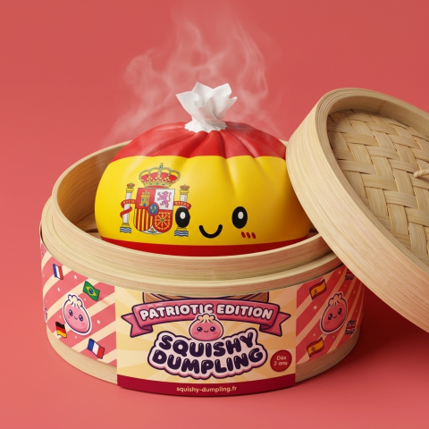 Squishy Flag Dumpling Hiszpania w bambusowym koszyku
