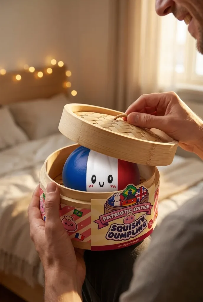 France Flag Squishy Dumpling Trójkolorowy podczas rozpakowywania