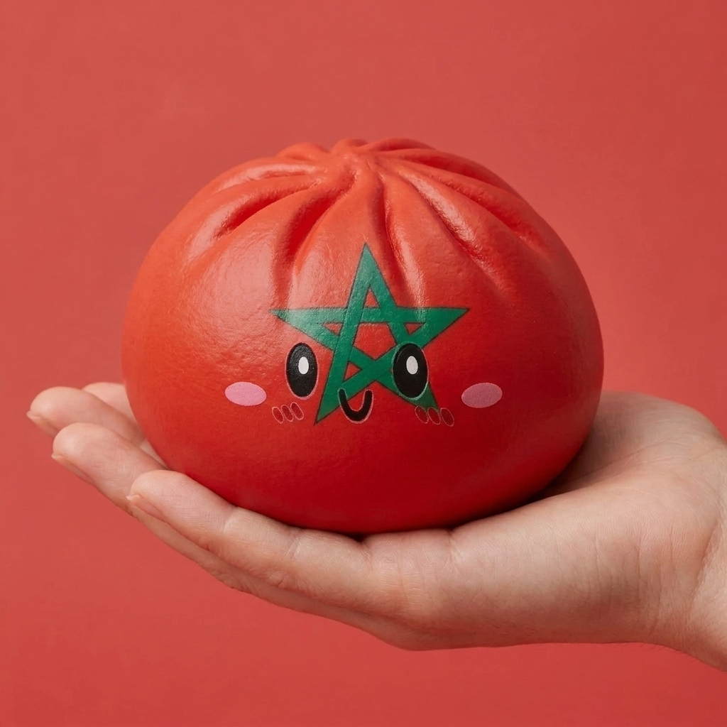 Flag Squishy Dumpling Maroko w dłoni — porównanie rozmiaru