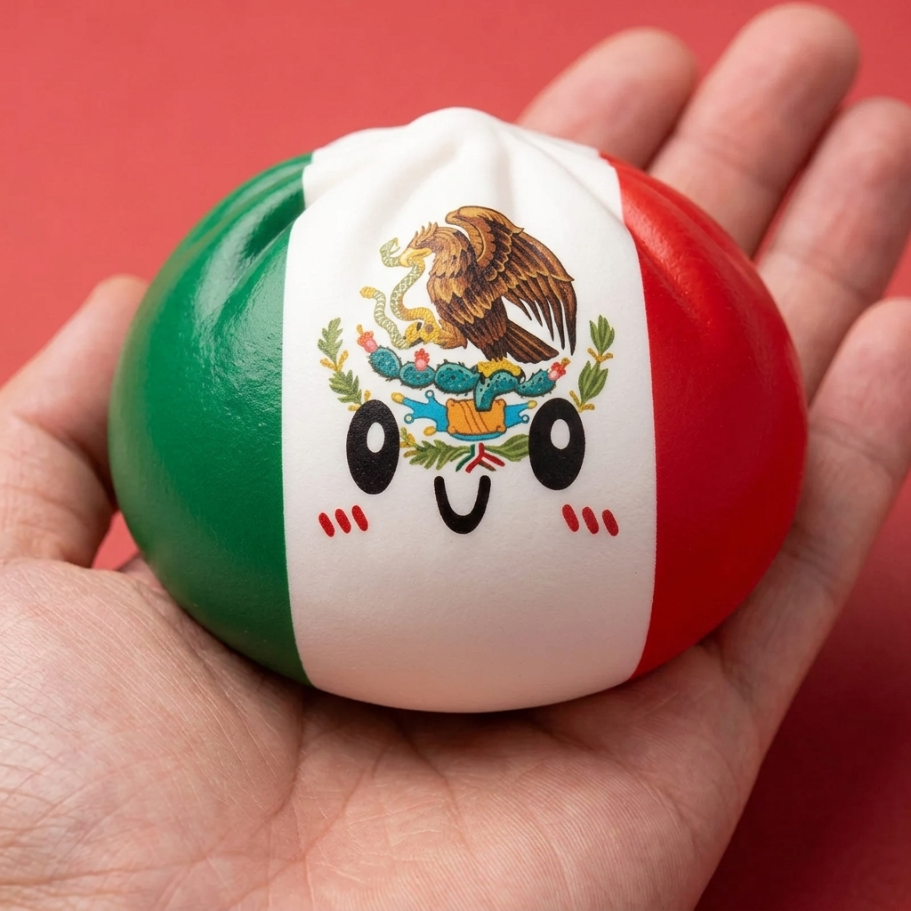 Flag Squishy Dumpling Meksyk w dłoni — porównanie rozmiaru