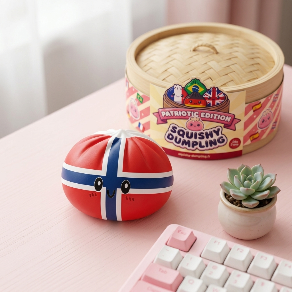 Flag Squishy Dumpling Norwegia z Koszykiem Bambusowym w codziennej aranżacji