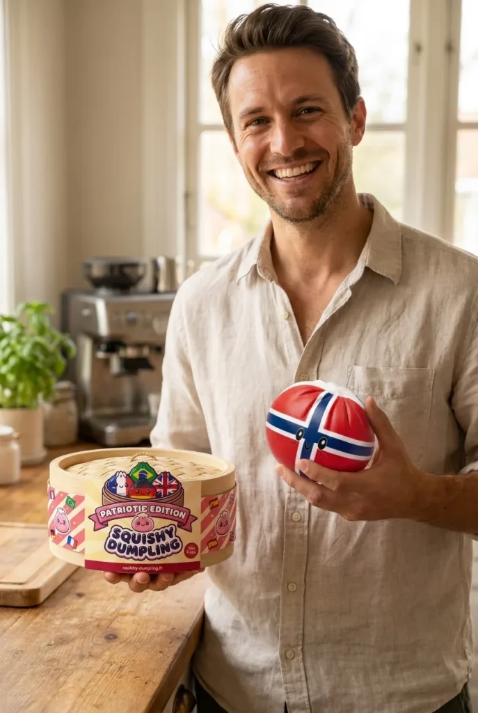 Flag Squishy Dumpling Norwegia z Koszykiem Bambusowym z pudełkiem